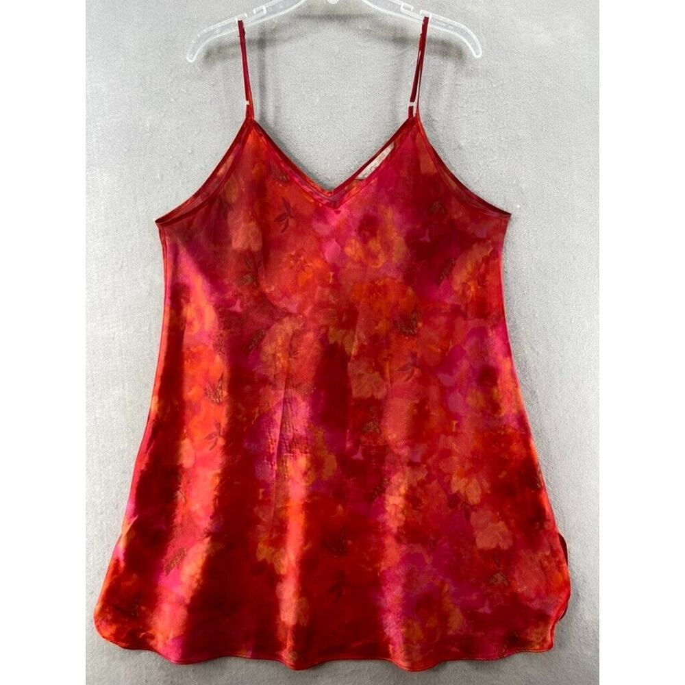 Cacique Nightgown Lingerie Sz 18 20 Red Floral Mini‎ Satin Adjustable Strap Sexy